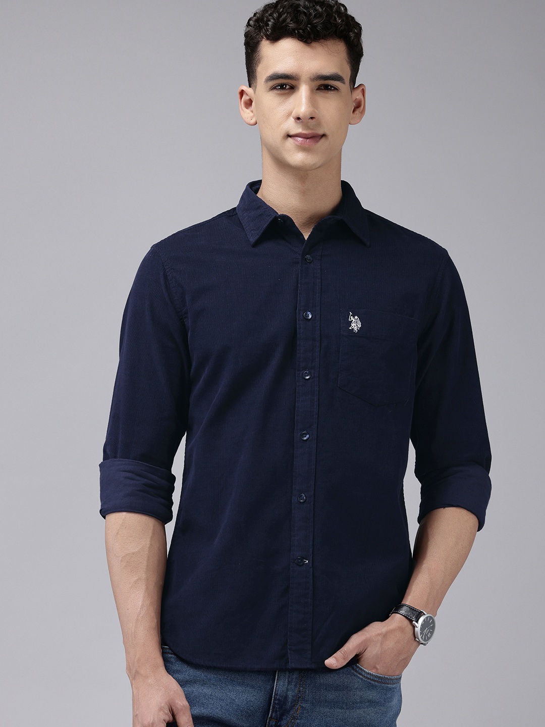 

U.S. Polo Assn. Tailored Fit Opaque Pure Cotton Casual Shirt, Navy blue