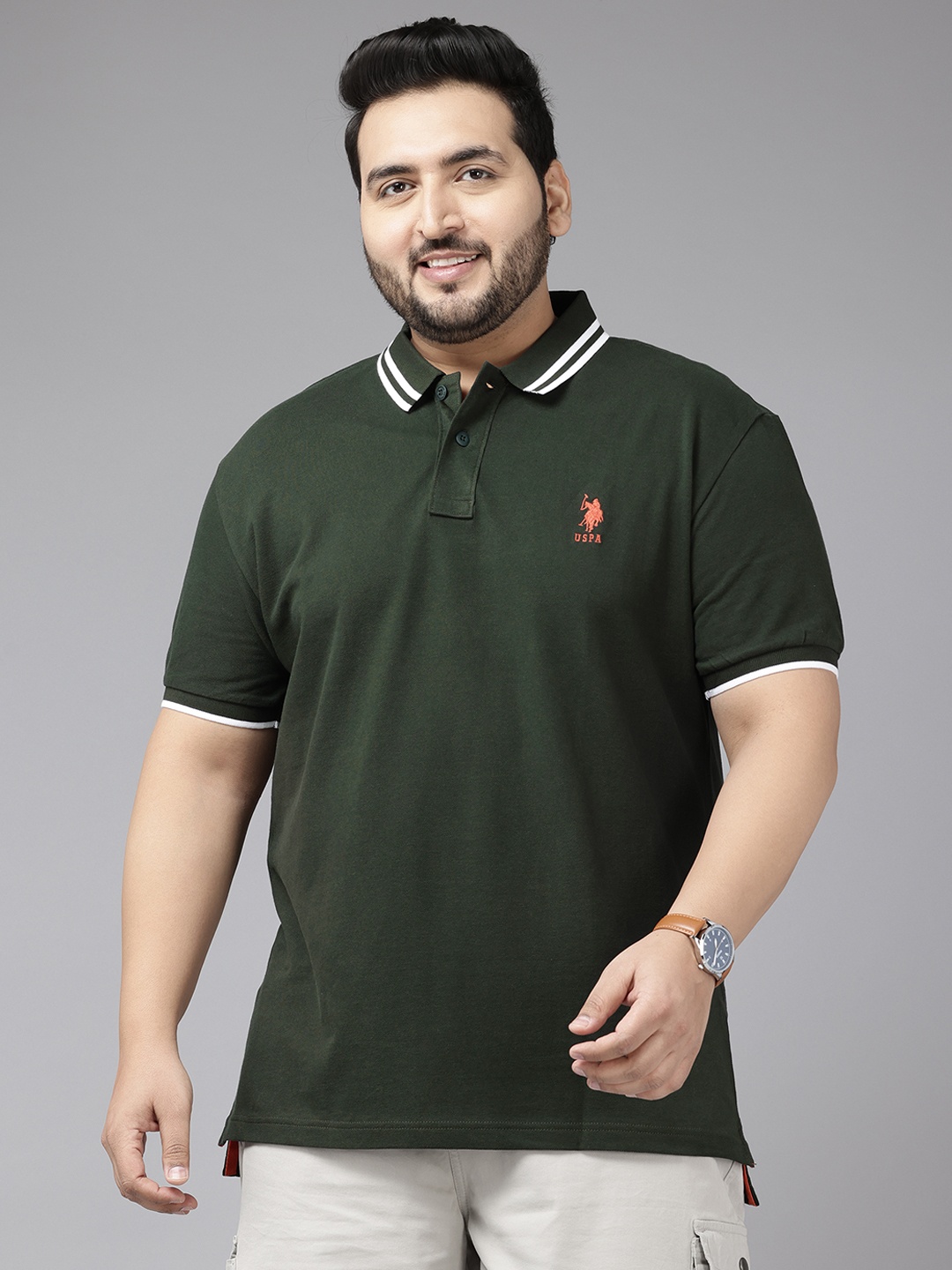 

U.S. Polo Assn. Plus Size Polo Collar Pure Cotton T-shirt, Olive