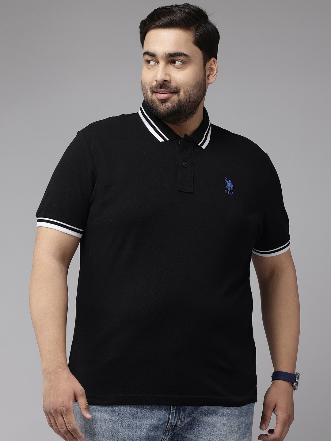 

U.S. Polo Assn. Plus-Size Polo Collar Pure Cotton Slim Fit T-shirt, Black