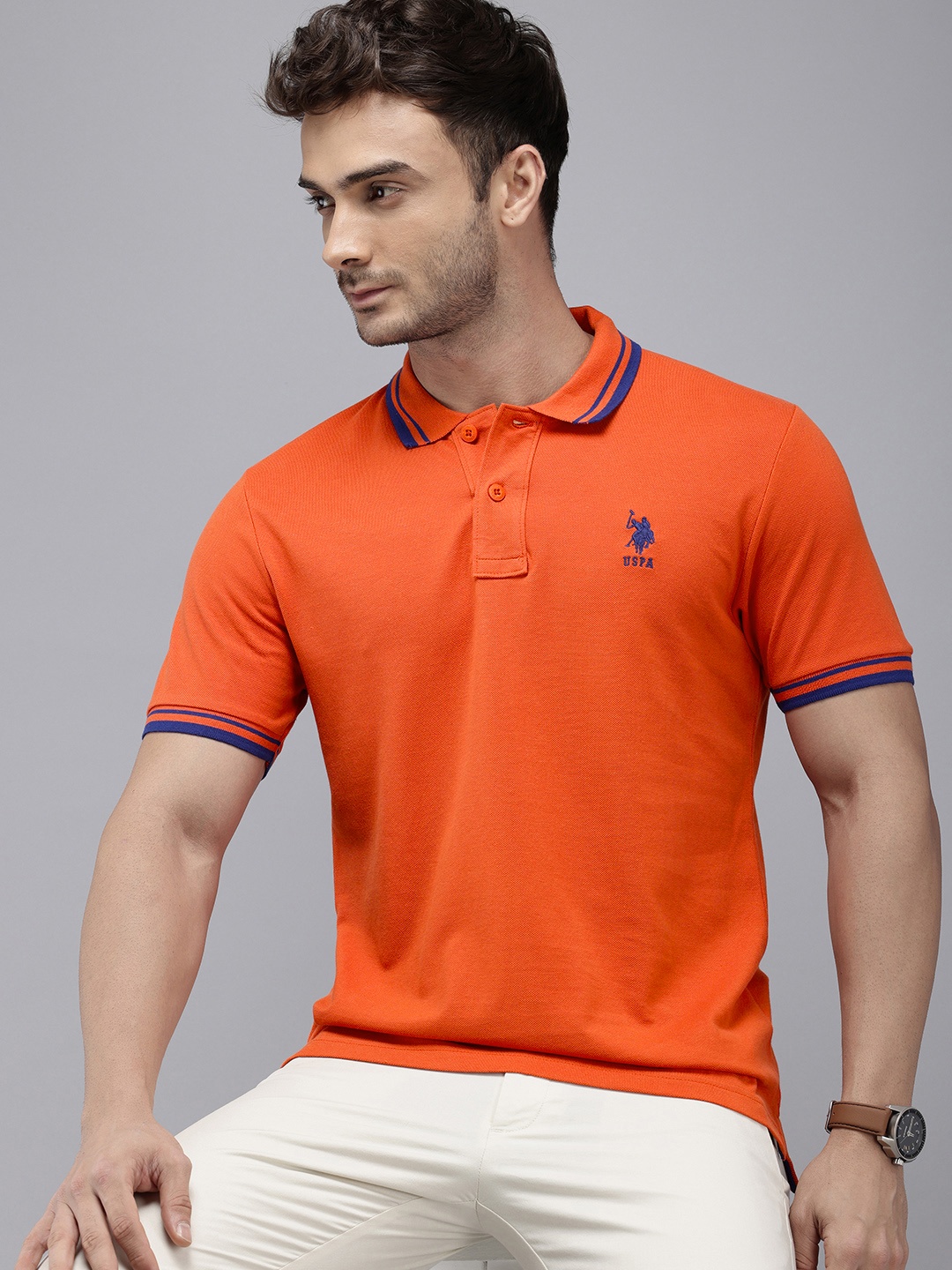 

U.S. Polo Assn. Polo Collar Pure Cotton Slim Fit T-shirt, Orange