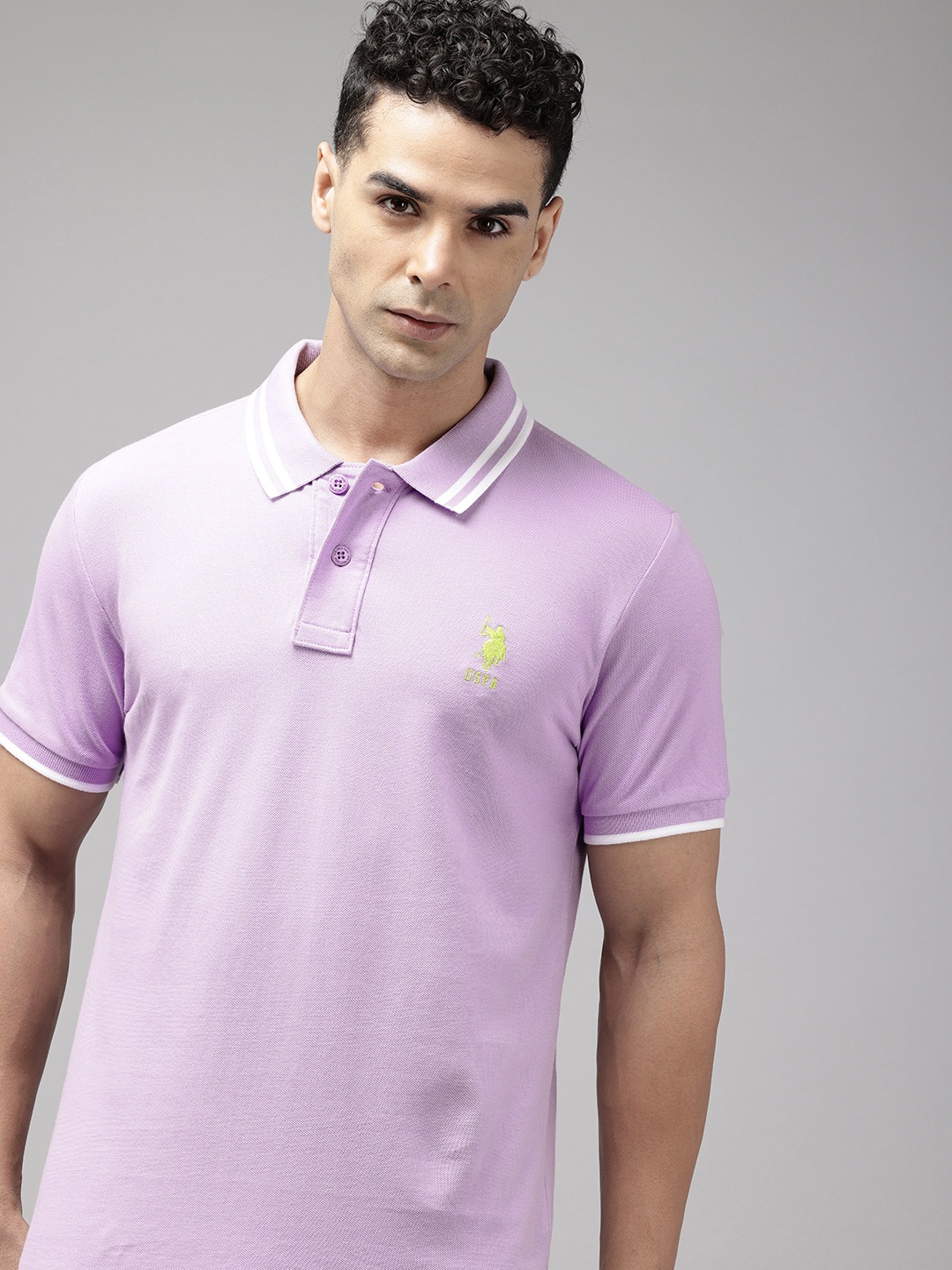 

U.S. Polo Assn. Pure Cotton Slim Fit Polo Collar T-shirt, Lavender