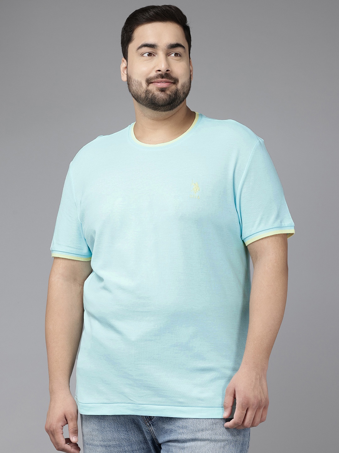 

U.S. Polo Assn. Plus Size Pure Cotton Round Neck Slim Fit T-shirt, Blue