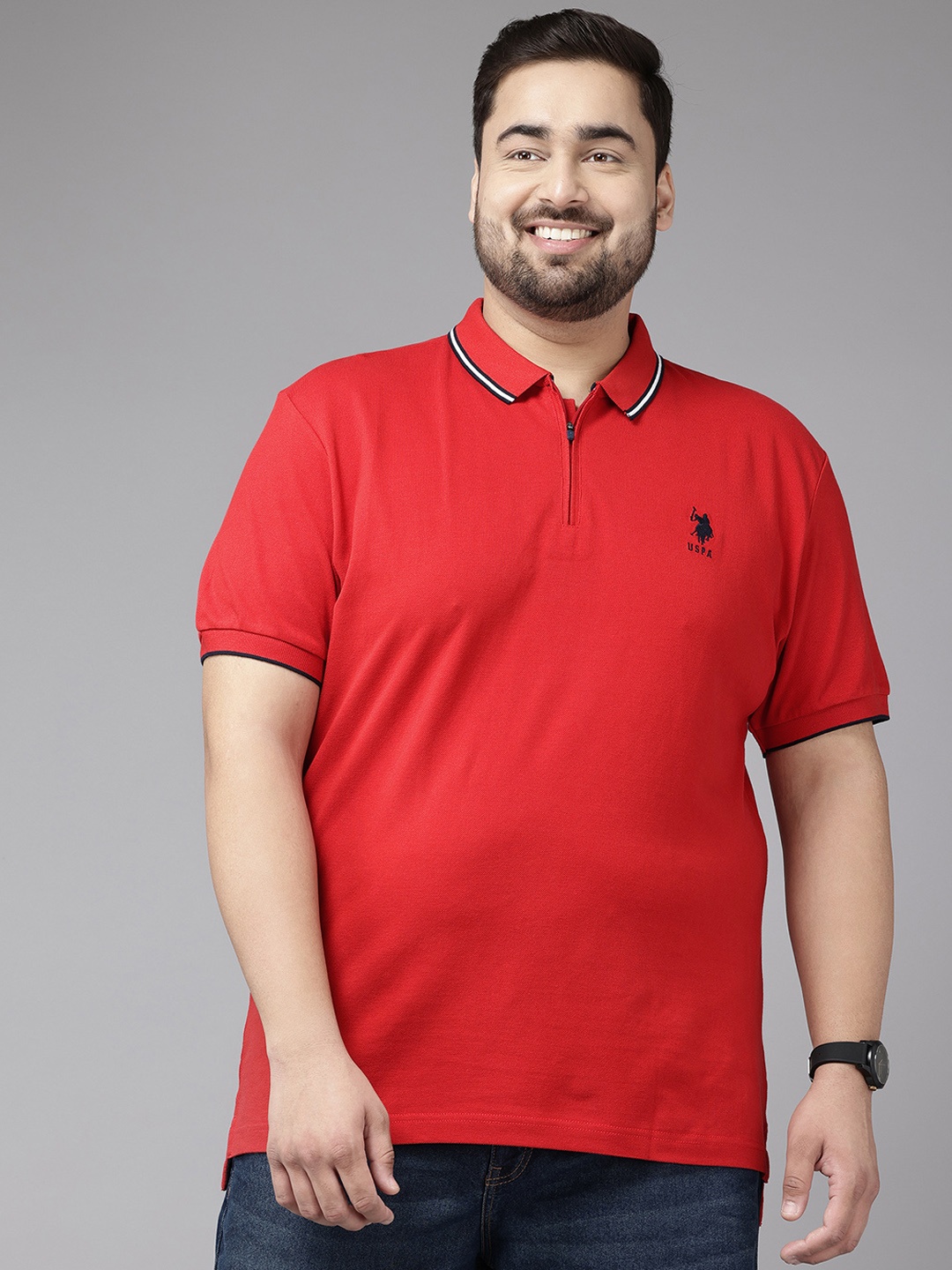 

U.S. Polo Assn. Plus Size Polo Collar Pure Cotton T-shirt, Red