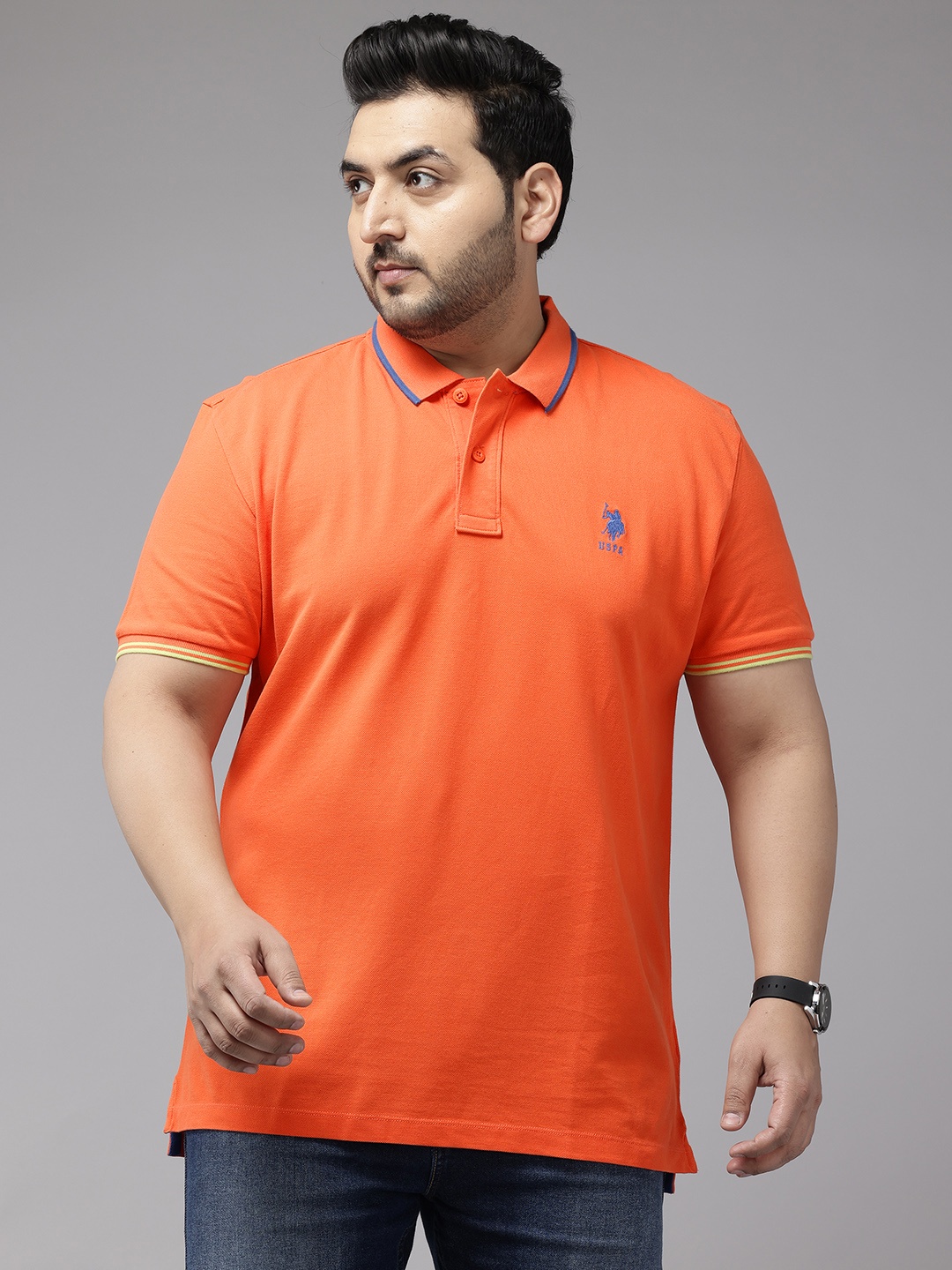 

U.S. Polo Assn. Plus Size Polo Collar Slim Fit Cotton T-shirt, Orange