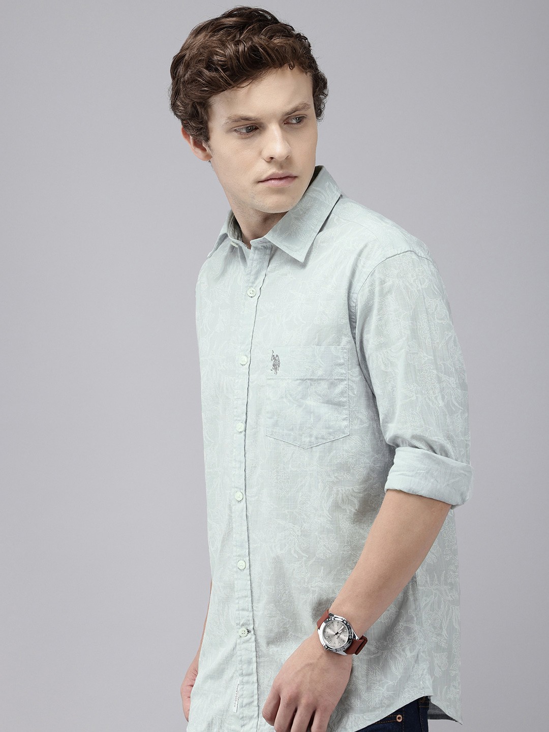 

U.S. Polo Assn. Pure Cotton Tailored Fit Tropical Printed Casual Shirt, Blue