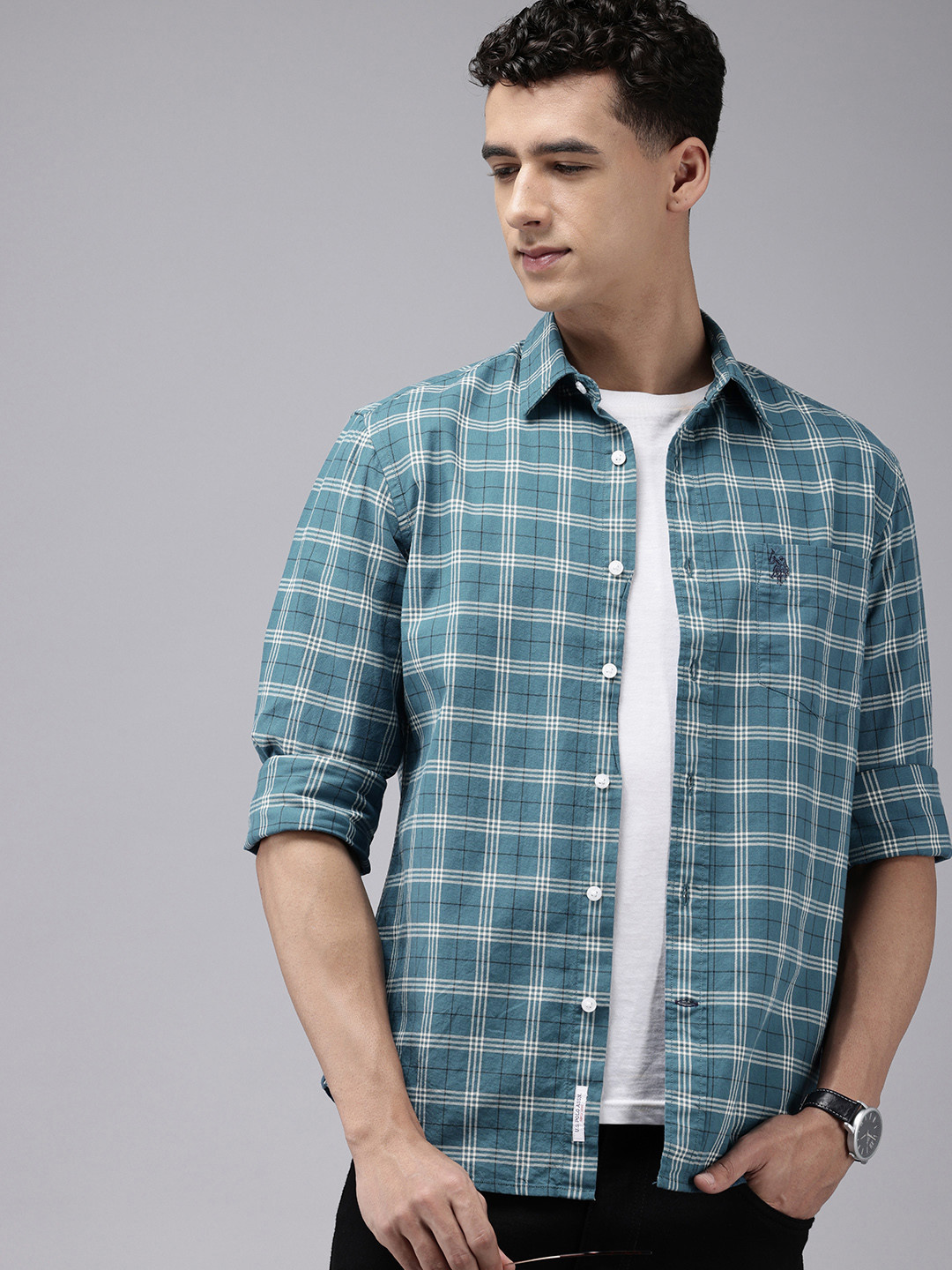 

U.S. Polo Assn. Pure Cotton Tailored Fit Tartan Checked Casual Shirt, Blue