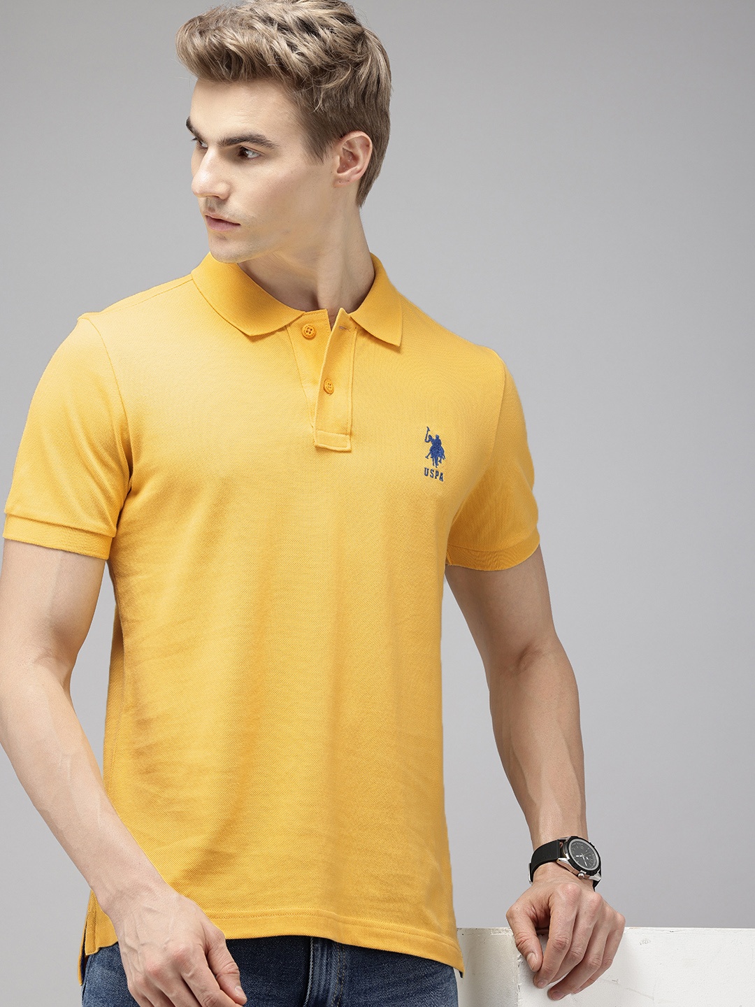 

U.S. Polo Assn. Polo Collar Pure Cotton Slim Fit T-shirt, Yellow