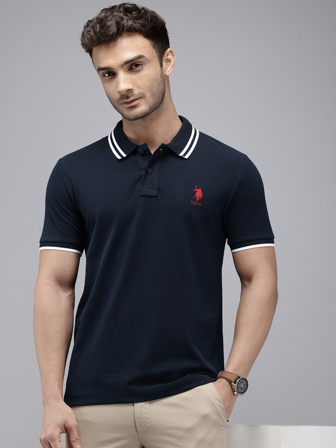 

U.S. Polo Assn. Polo Collar Pure Cotton Slim Fit T-shirt, Navy blue