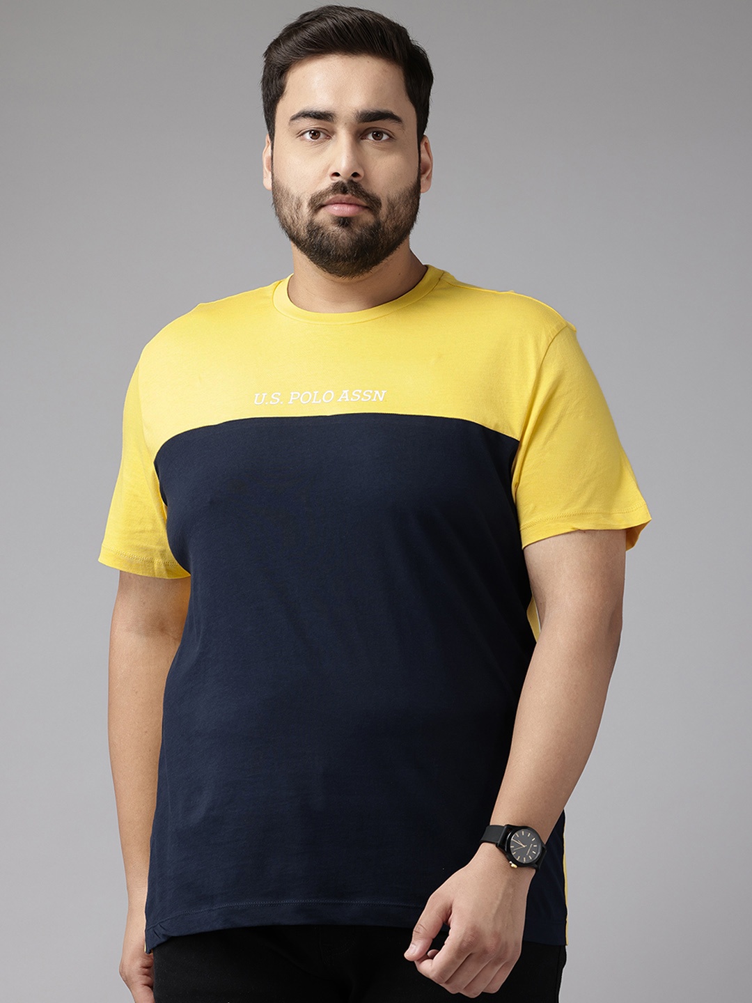 

U.S. Polo Assn. Plus Size Colourblocked Pure Cotton T-shirt, Yellow
