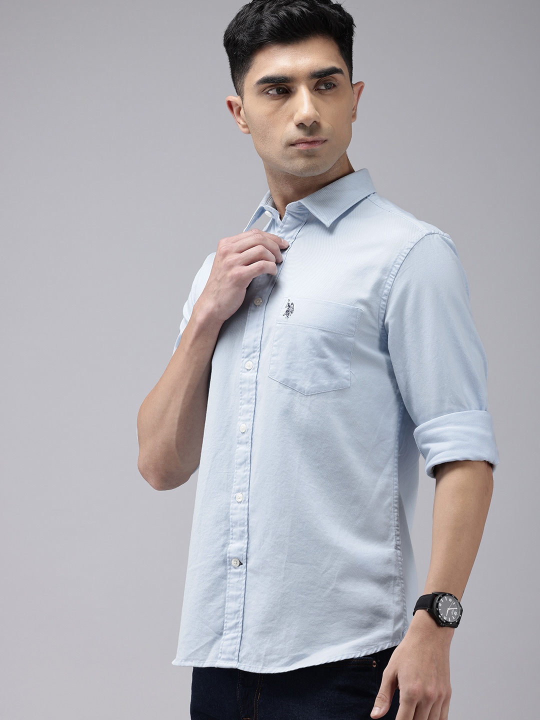 

U.S. Polo Assn. Tailored Fit Cutaway Collar Pure Cotton Casual Shirt, Blue