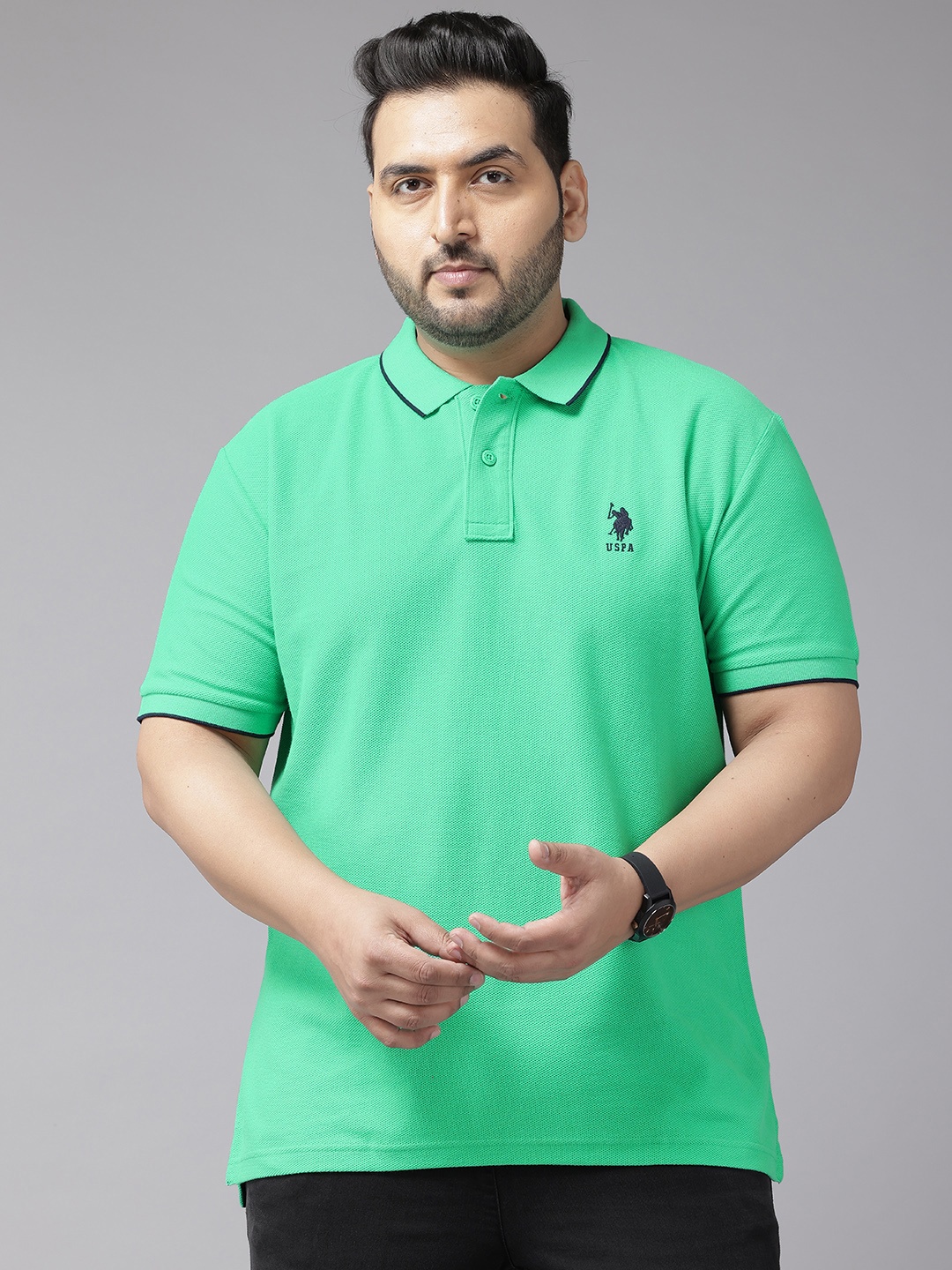 

U.S. Polo Assn. Plus Size Polo Collar Pure Cotton Slim Fit T-shirt, Green