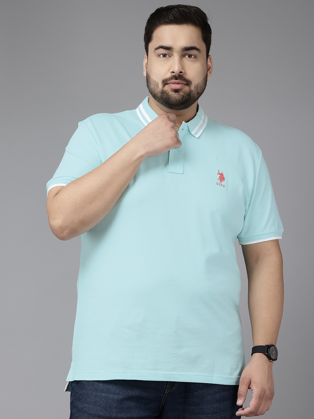 

U.S. Polo Assn. Plus Size Polo Collar Pure Cotton T-shirt, Blue