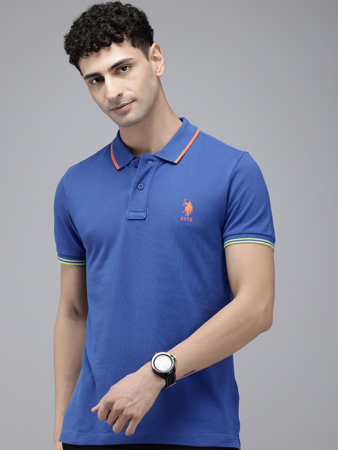 

U.S. Polo Assn. Polo Collar Pure Cotton Slim Fit T-shirt, Blue