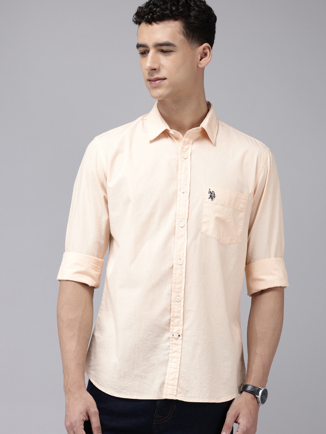 

U.S. Polo Assn. Tailored Fit Opaque Pure Cotton Casual Shirt, Yellow