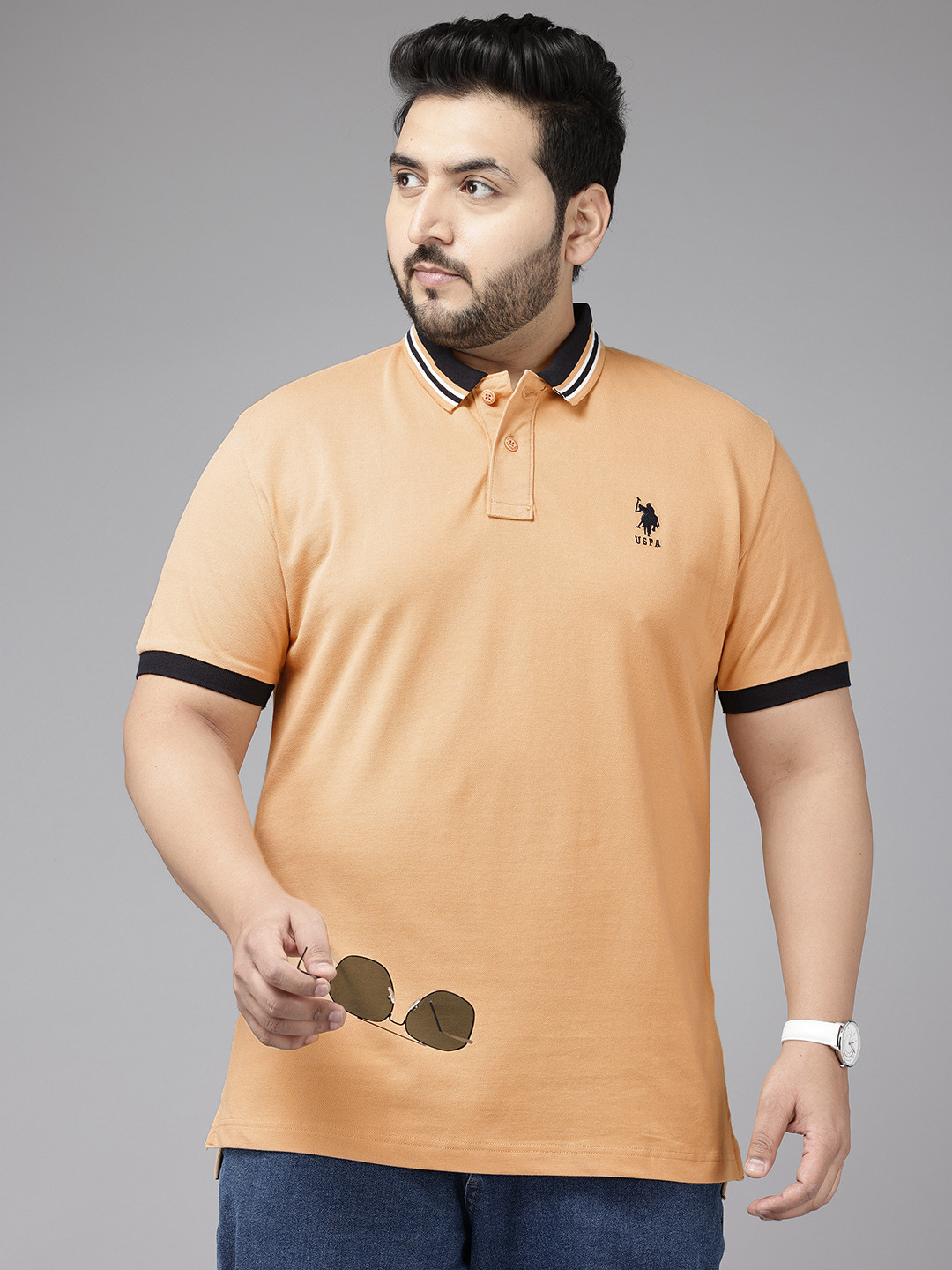 

U.S. Polo Assn. Plus Size Pure Cotton Polo Collar Slim Fit T-shirt, Brown