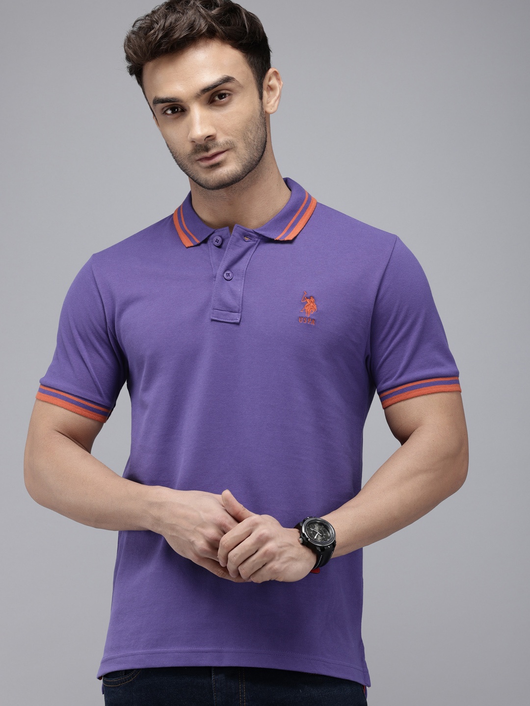 

U.S. Polo Assn. Polo Collar Pure Cotton Slim Fit T-shirt, Purple