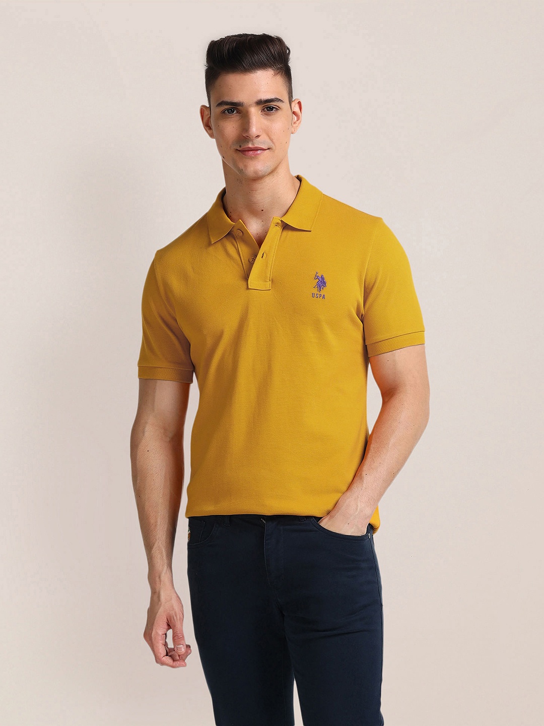 

U.S. Polo Assn. Polo Collar Pure Cotton Slim Fit T-shirt, Mustard