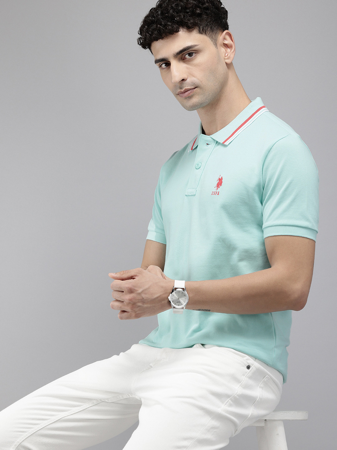 

U.S. Polo Assn. Polo Collar Pure Cotton Slim Fit T-shirt, Blue