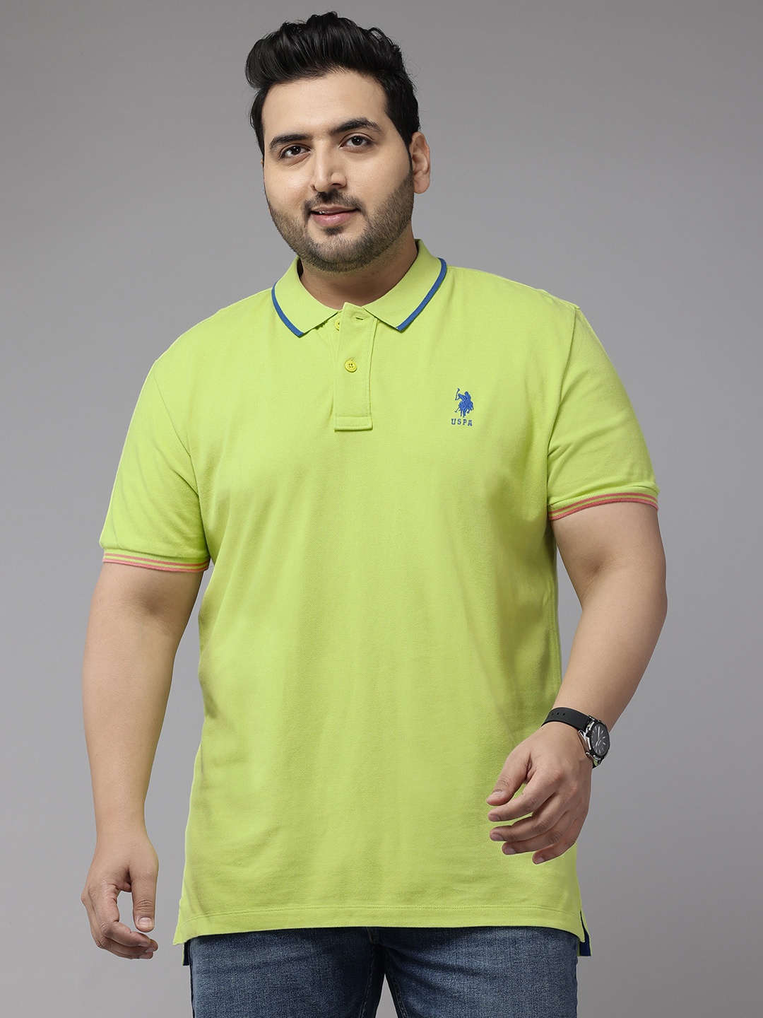 

U.S. Polo Assn. Plus Size Slim Fit Pure Cotton Polo Collar T-Shirt, Lime green