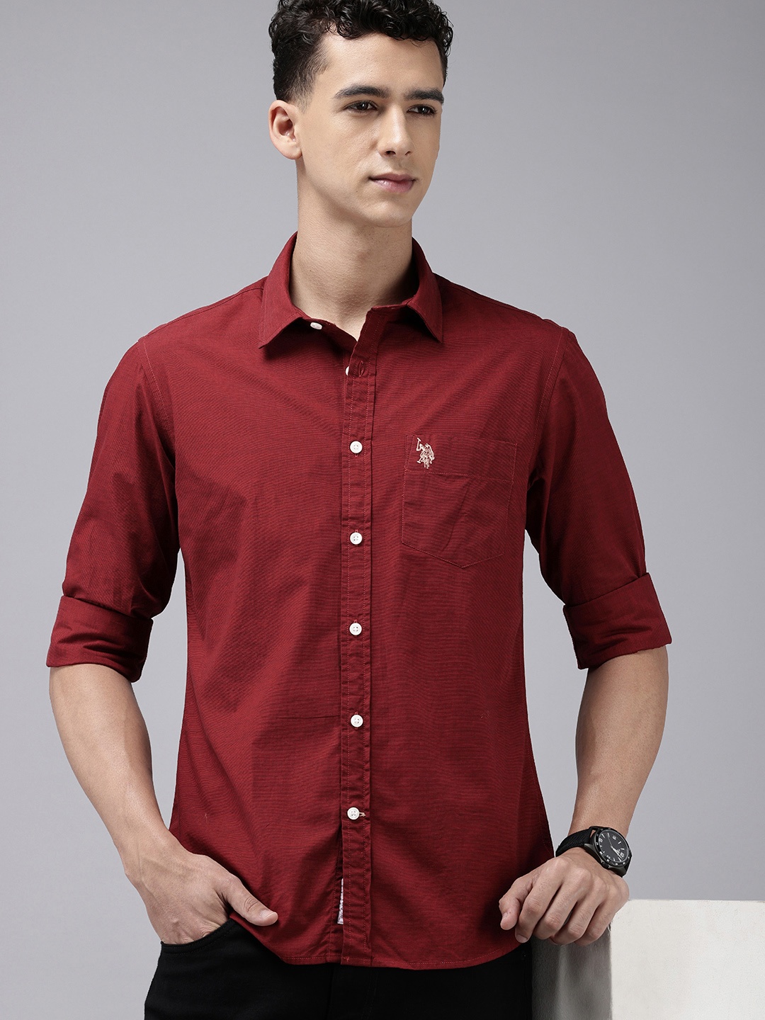 

U.S. Polo Assn. Pure Cotton Tailored Fit Opaque Casual Shirt, Maroon