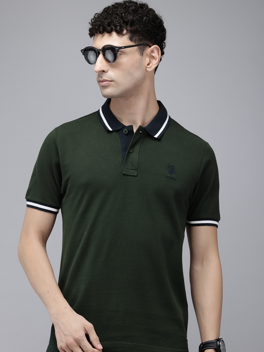 

U.S. Polo Assn. Polo Collar Pure Cotton Slim Fit T-shirt, Olive
