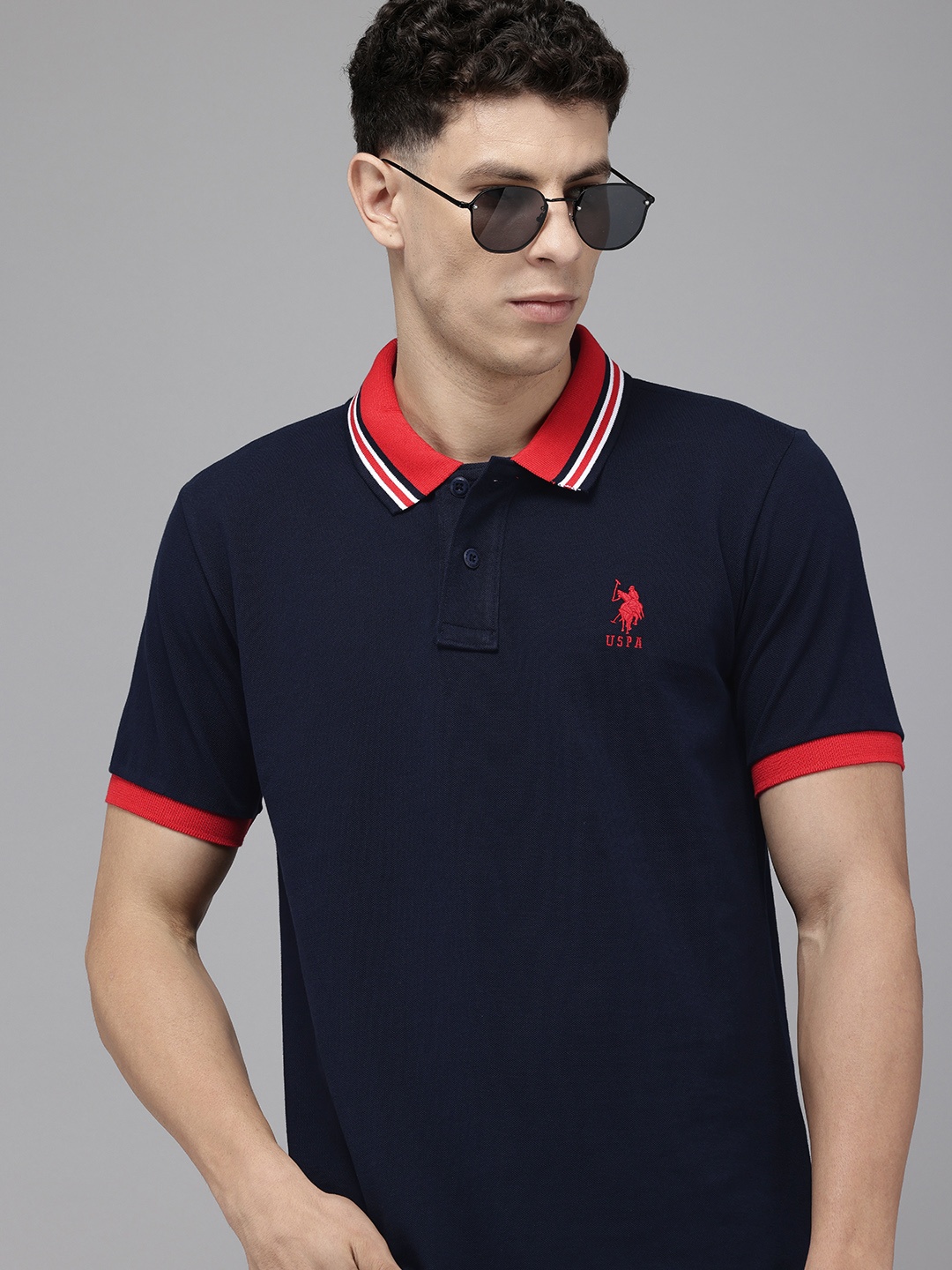 

U.S. Polo Assn. Polo Collar Pure Cotton Slim Fit T-shirt, Navy blue