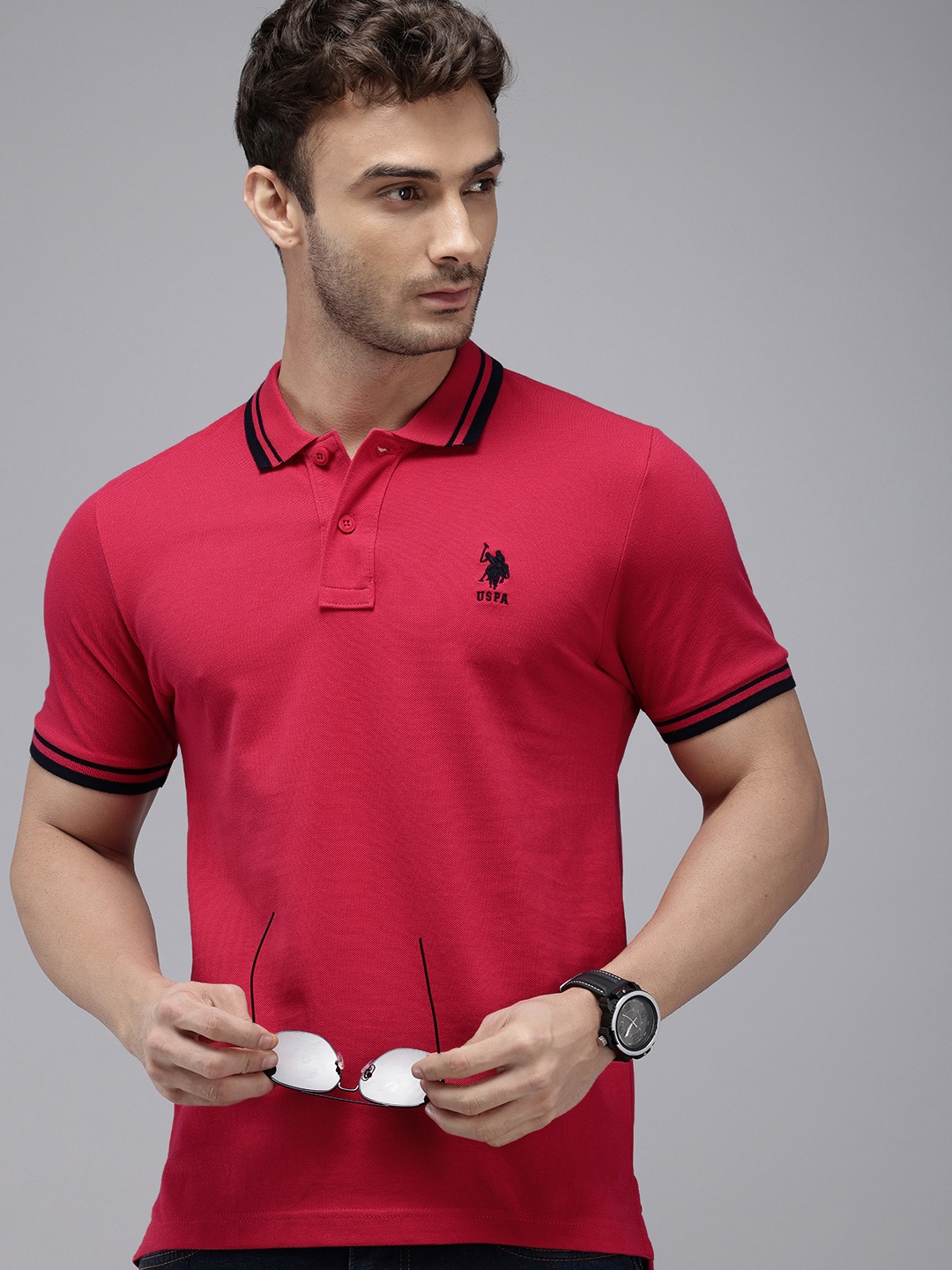 

U.S. Polo Assn. Polo Collar Pure Cotton Slim Fit T-shirt, Fuchsia