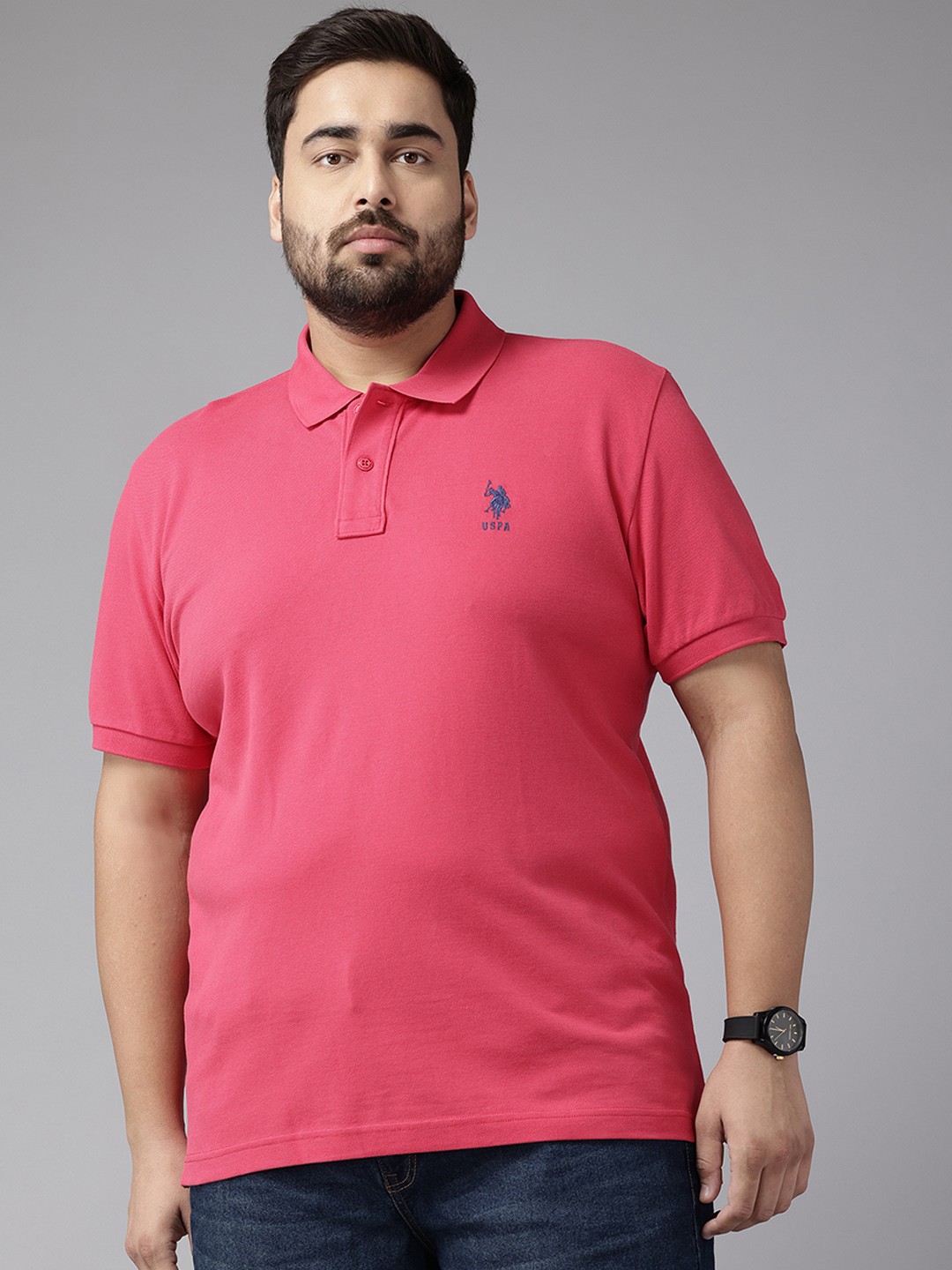 

U.S. Polo Assn. Plus Size Polo Collar Pure Cotton T-shirt, Coral