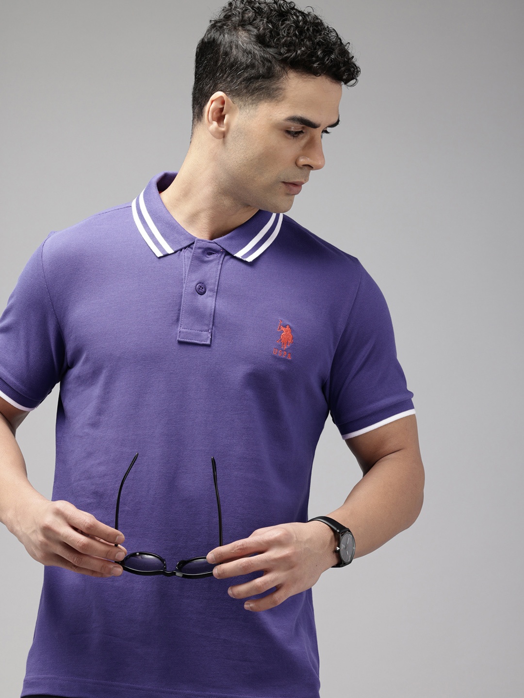 

U.S. Polo Assn. Pure Cotton Polo Collar Slim Fit T-shirt, Purple