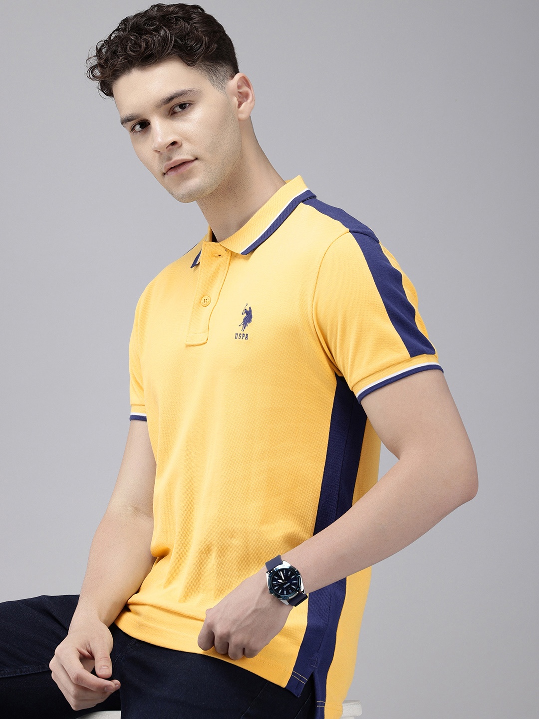 

U.S. Polo Assn. Polo Collar Pure Cotton Slim Fit T-shirt, Yellow