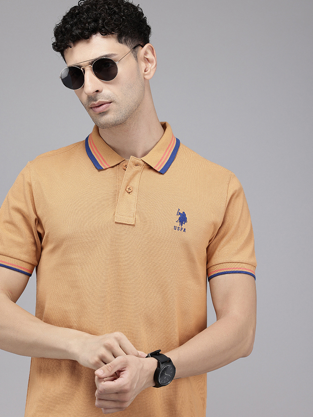 

U.S. Polo Assn. Pure Cotton Polo Collar Slim Fit T-shirt, Beige