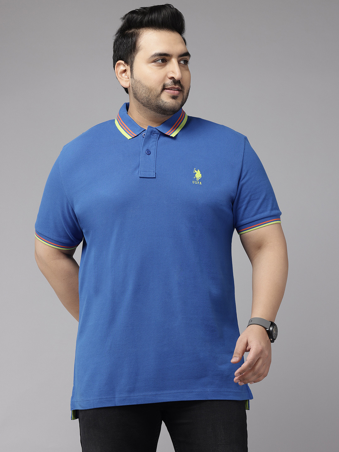 

U.S. Polo Assn. Plus-Size Polo Collar Pure Cotton Slim Fit T-shirt, Blue
