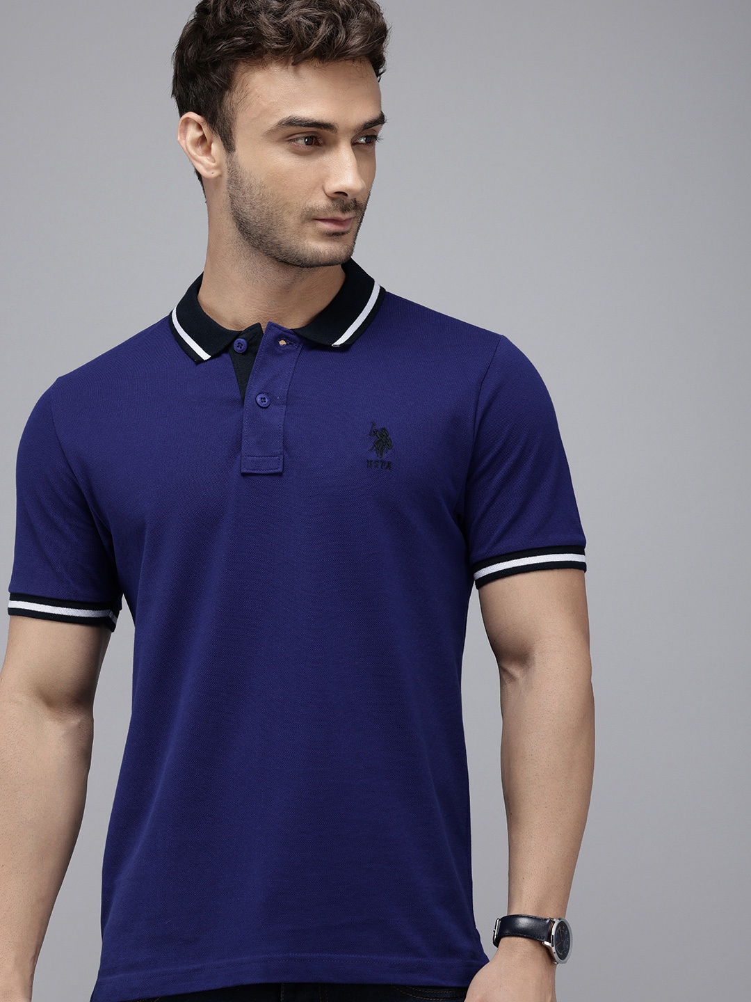 

U.S. Polo Assn. Polo Collar Pure Cotton Slim Fit T-shirt, Blue