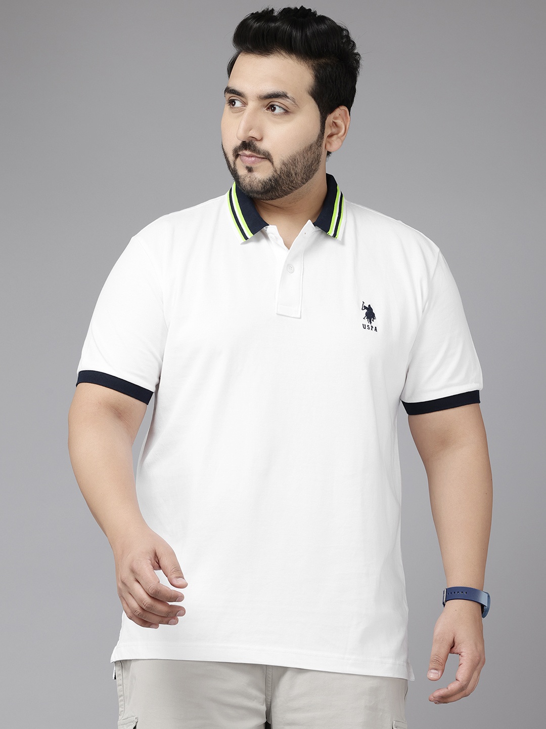 

U.S. Polo Assn. Plus Size Polo Collar Pure Cotton Slim Fit T-shirt, White