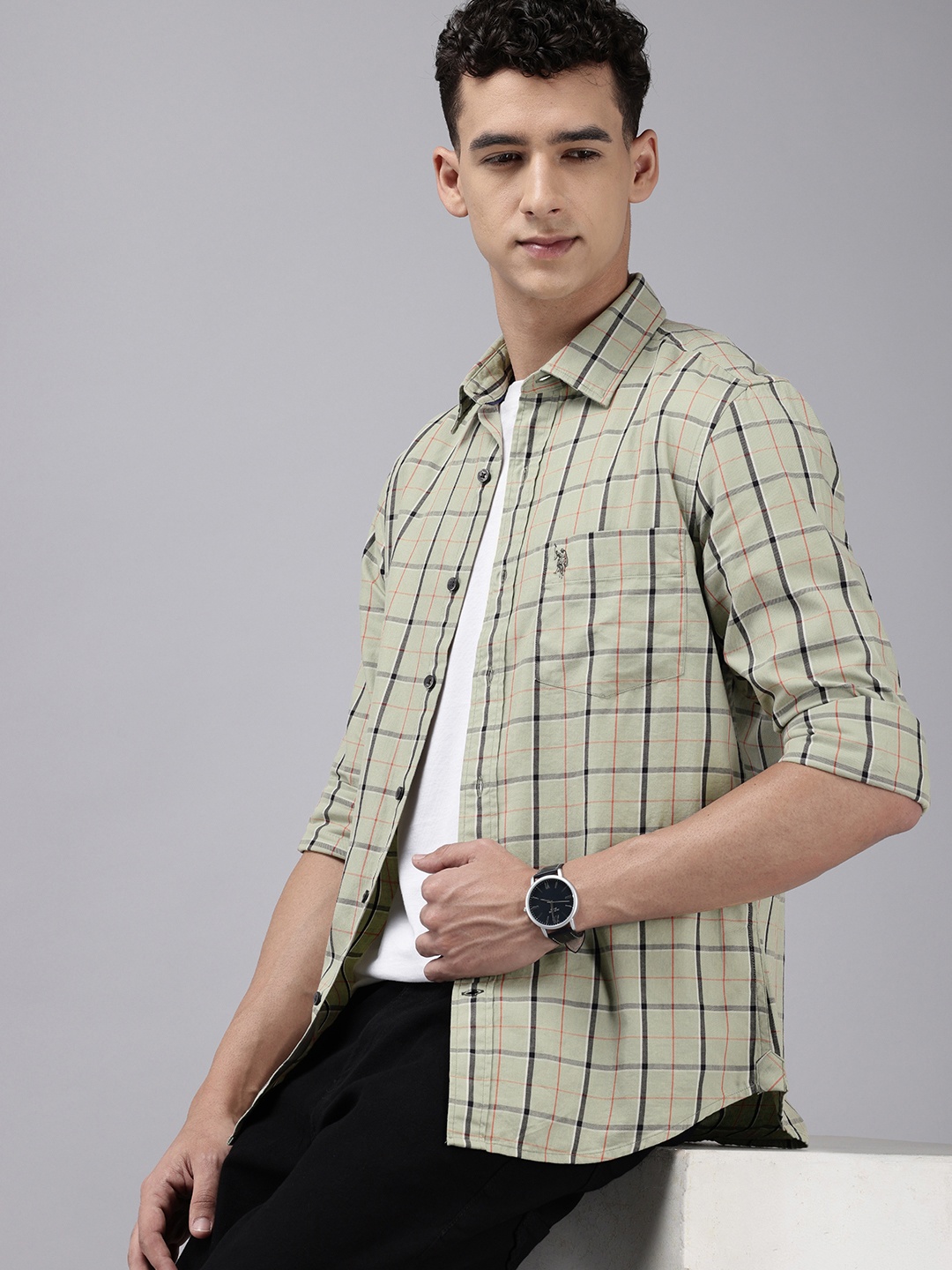 

U.S. Polo Assn. Pure Cotton Tailored Fit Tartan Checked Casual Shirt, Green