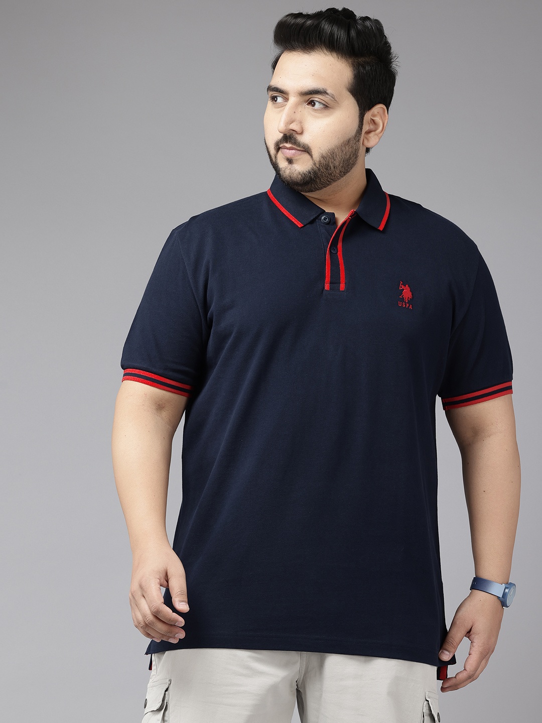 

U.S. Polo Assn. Plus Size Polo Collar Pure Cotton T-shirt, Navy blue