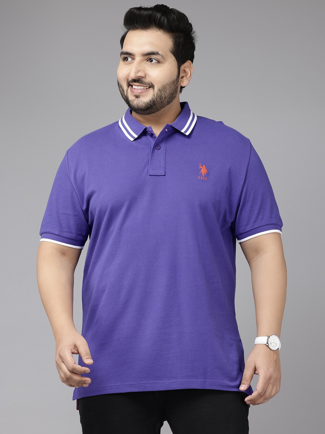 

U.S. Polo Assn. Plus Size Polo Collar Pure Cotton T-shirt, Purple