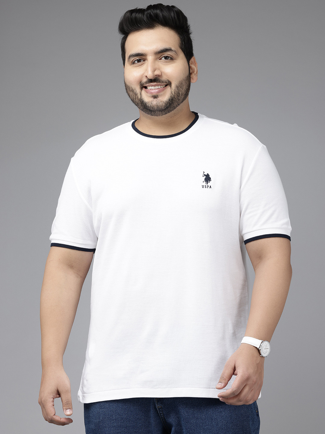 

U.S. Polo Assn. Plus Size Pure Cotton Round Neck Slim Fit T-shirt, White