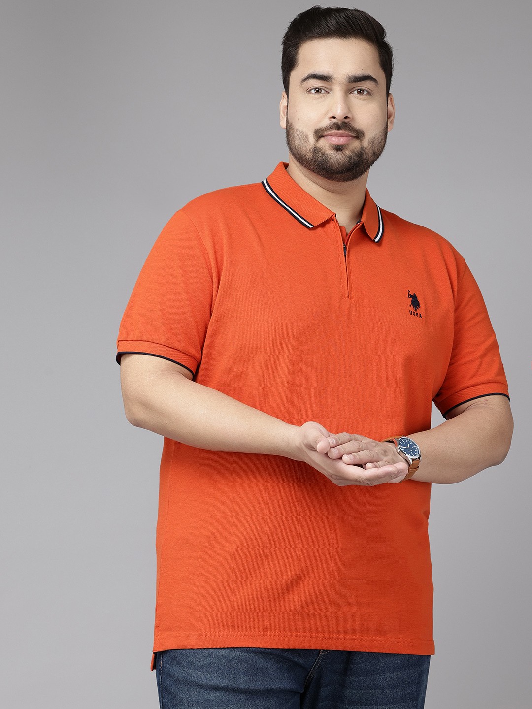 

U.S. Polo Assn. Plus Size Polo Collar Pure Cotton Slim Fit T-shirt, Orange