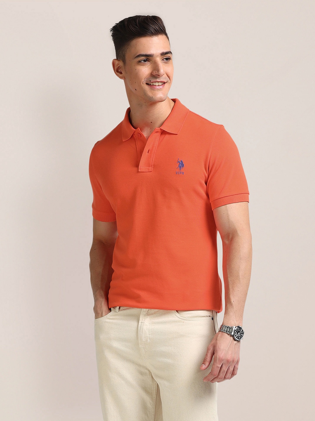 

U.S. Polo Assn. Polo Collar Pure Cotton Slim Fit T-shirt, Orange