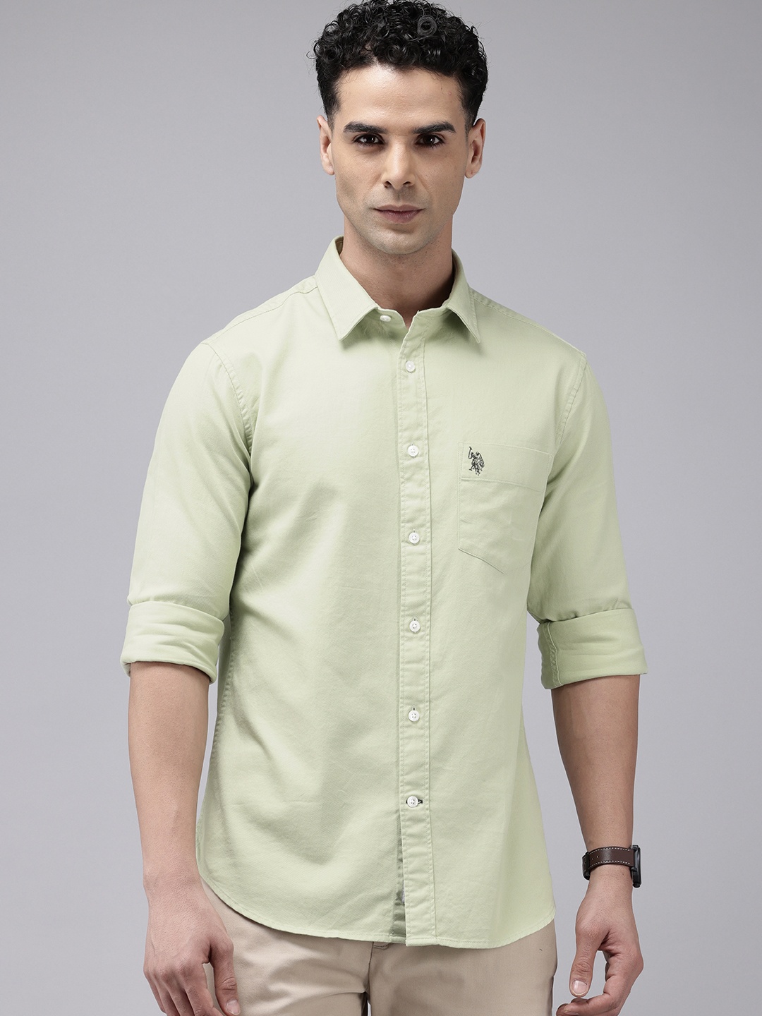 

U.S. Polo Assn. Tailored Fit Opaque Pure Cotton Casual Shirt, Green