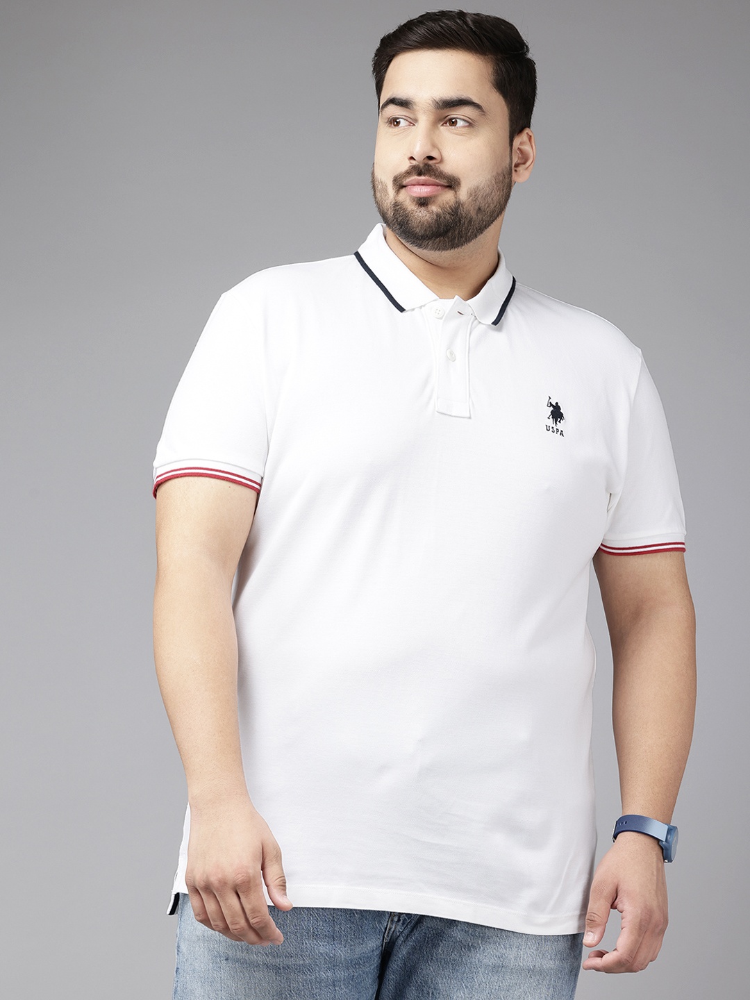 

U.S. Polo Assn. Plus Size Pure Cotton Polo Collar Slim Fit T-shirt, White