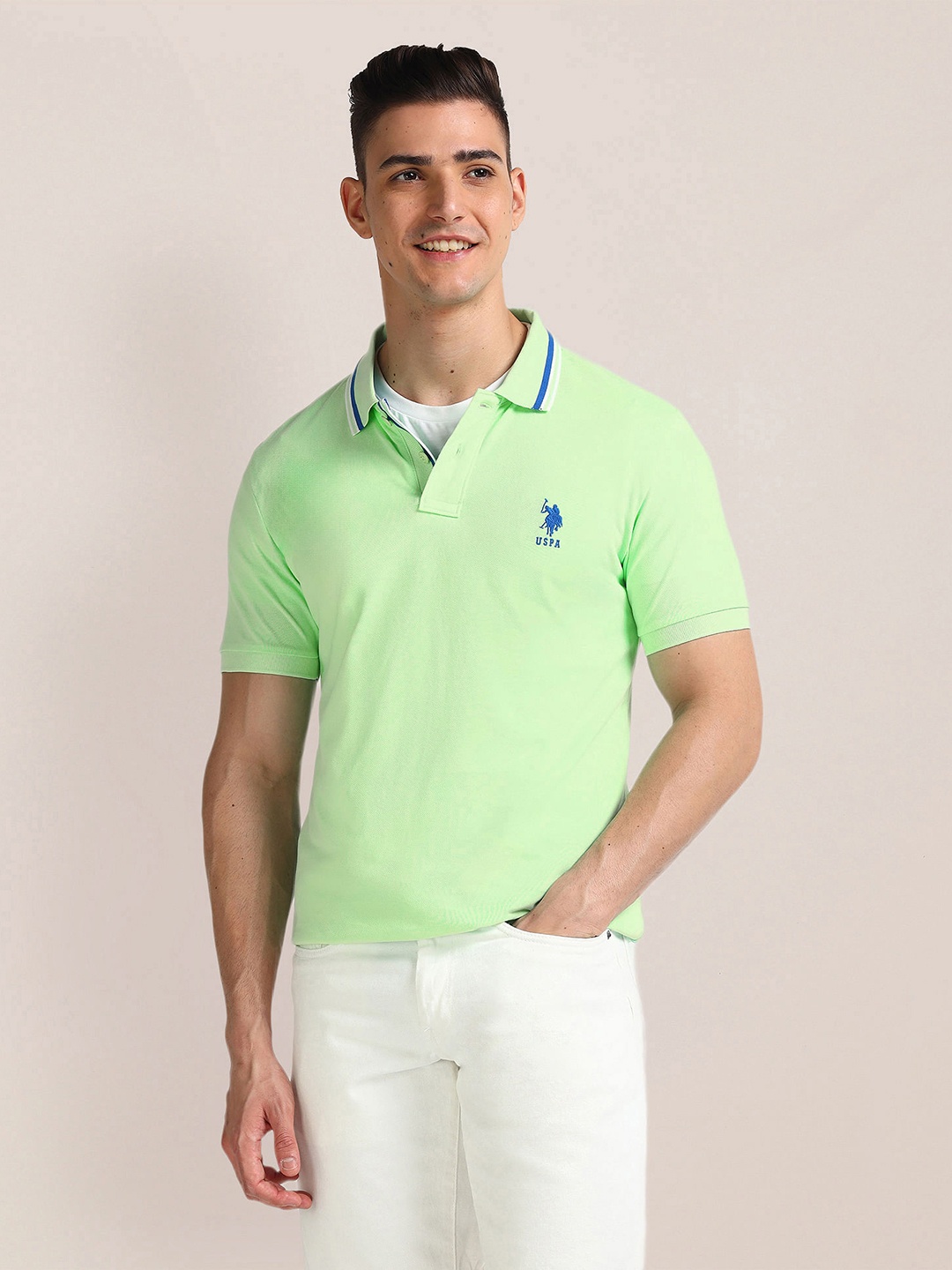 

U.S. Polo Assn. Polo Collar Pure Cotton Slim Fit T-shirt, Green