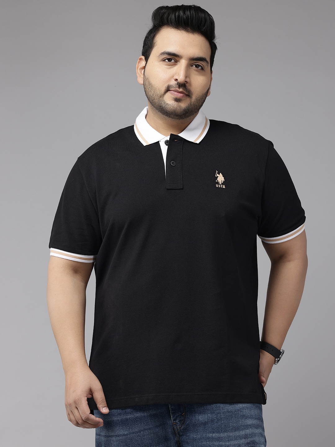 

U.S. Polo Assn. Plus Size Slim Fit Pure Cotton Polo Collar T-Shirt, Black