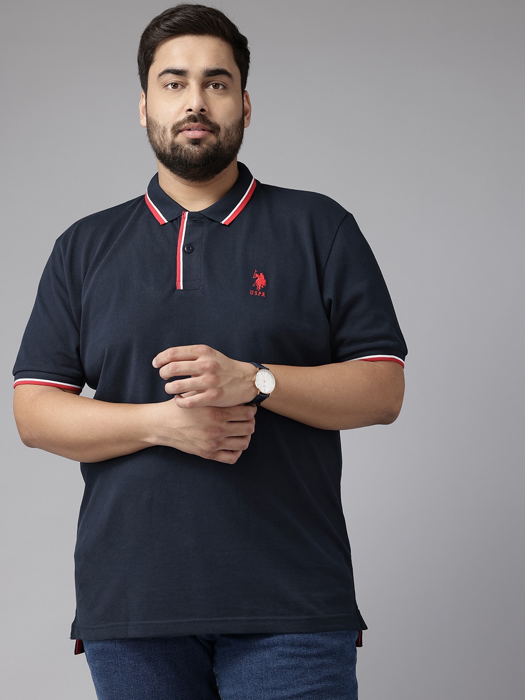 

U.S. Polo Assn. Plus Size Polo Collar Pure Cotton Slim Fit T-shirt, Navy blue