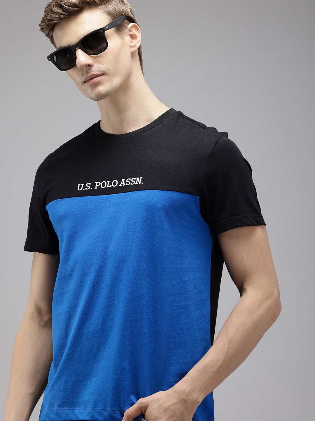 

U.S. Polo Assn. Colourblocked Pure Cotton Slim Fit T-shirt, Black