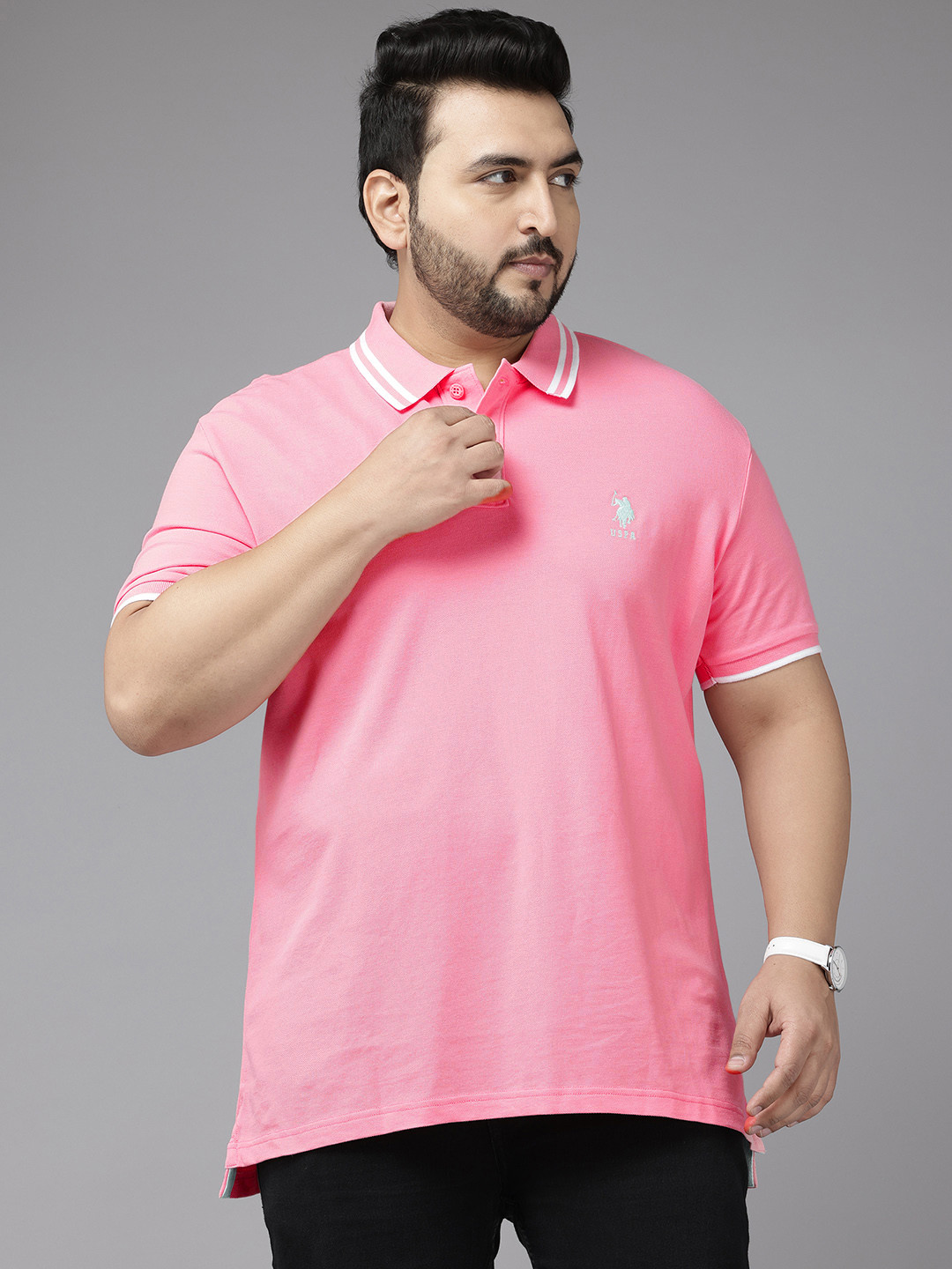 

U.S. Polo Assn. Plus Size Polo Collar Pure Cotton T-shirt, Pink