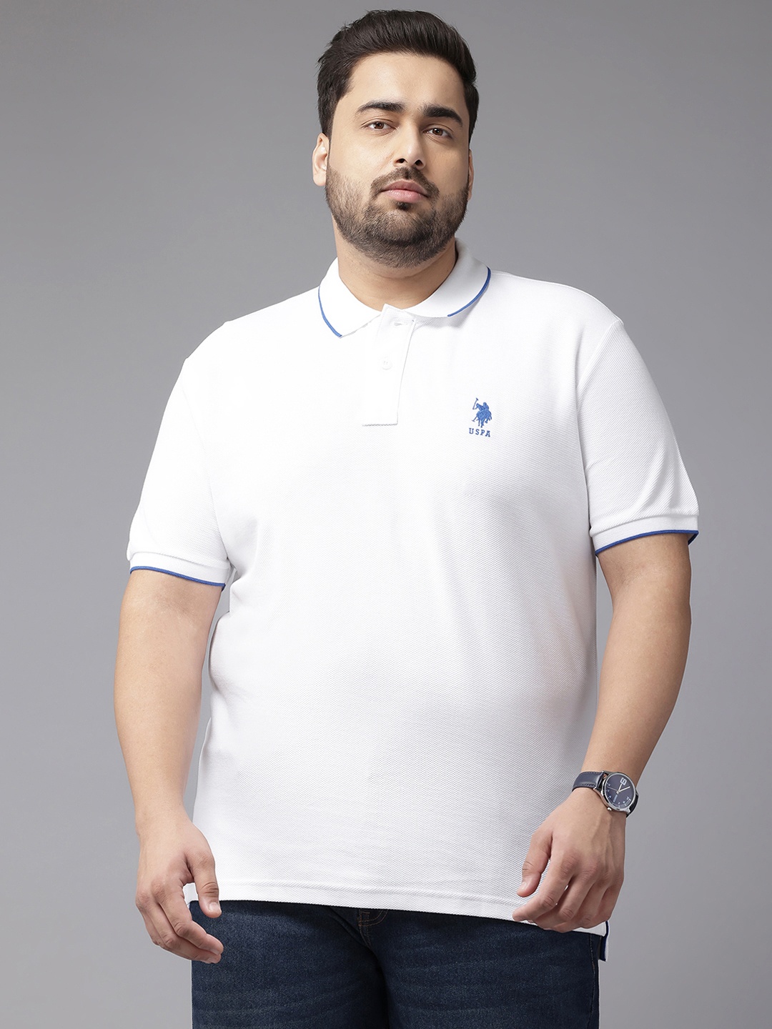

U.S. Polo Assn. Plus Size Polo Collar Pure Cotton Slim Fit T-shirt, White