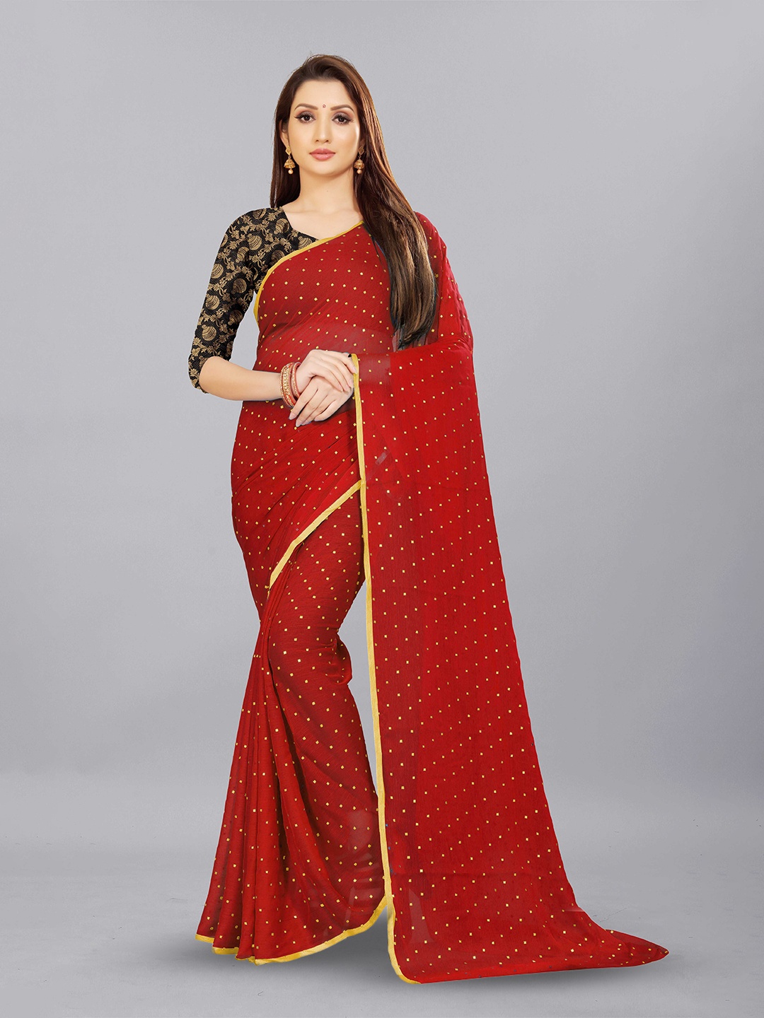 

Aardiva Bollywood Printed Pure Chiffon Saree, Red