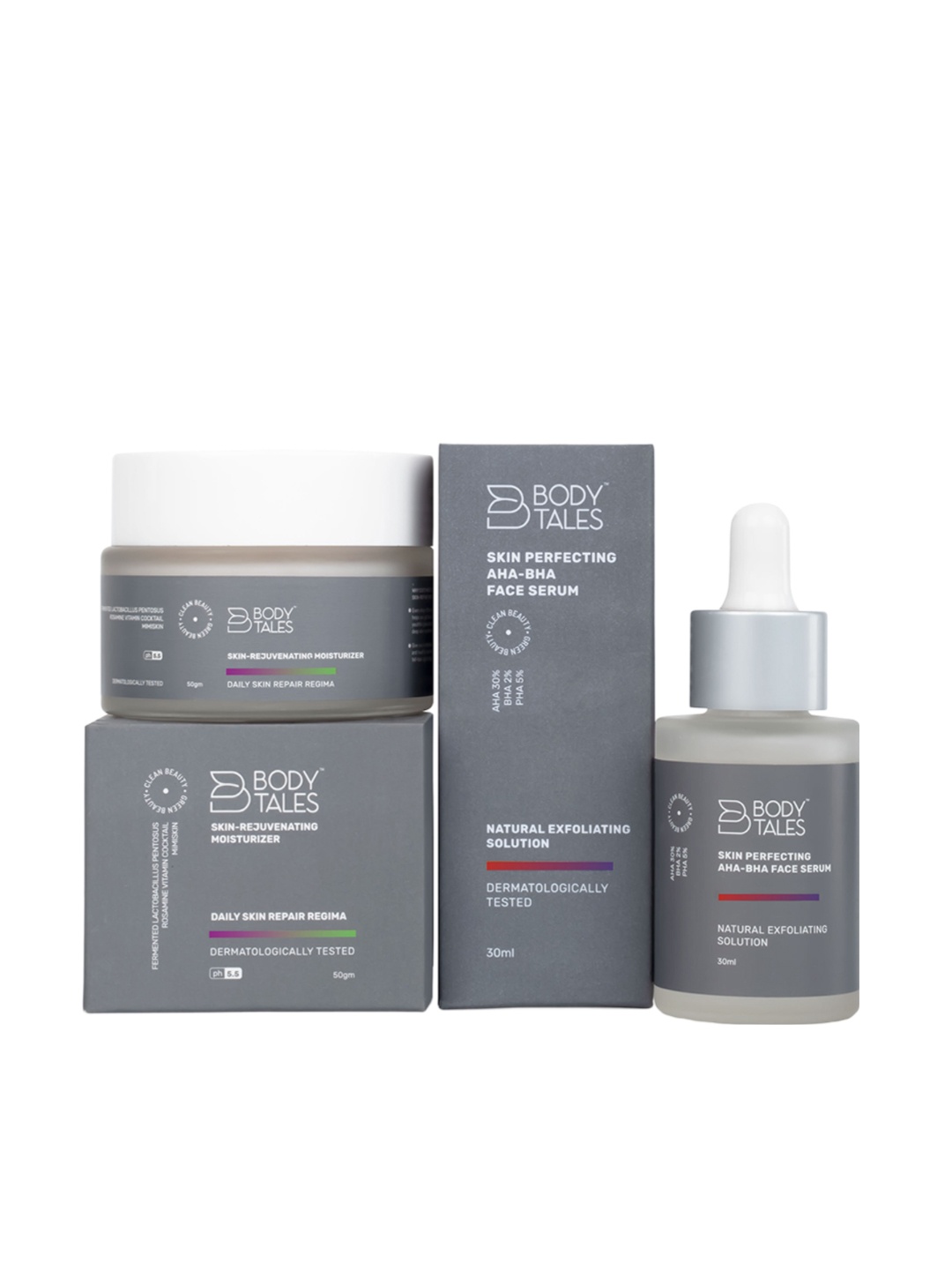 

BODYTALES Set of Skin Rejuvenating Moisturizer 50 g + Skin Perfecting Face Serum 30 ml, Grey